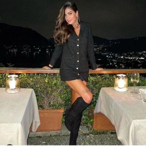 ZARA Textured Blazer Dress Weave with Buttons